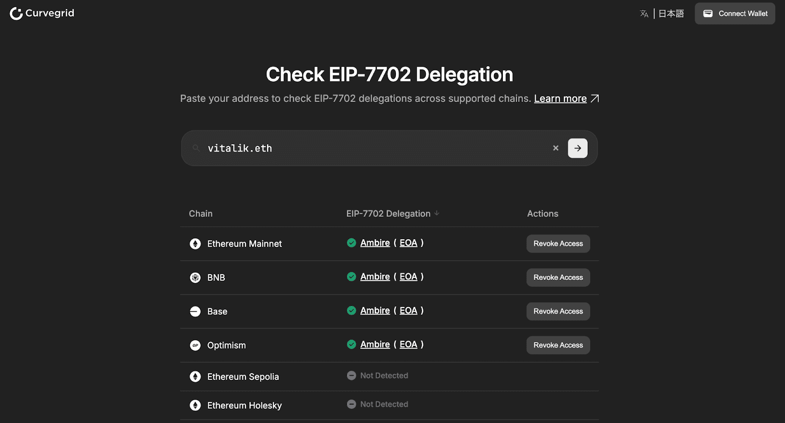 EIP-7702 delegation status