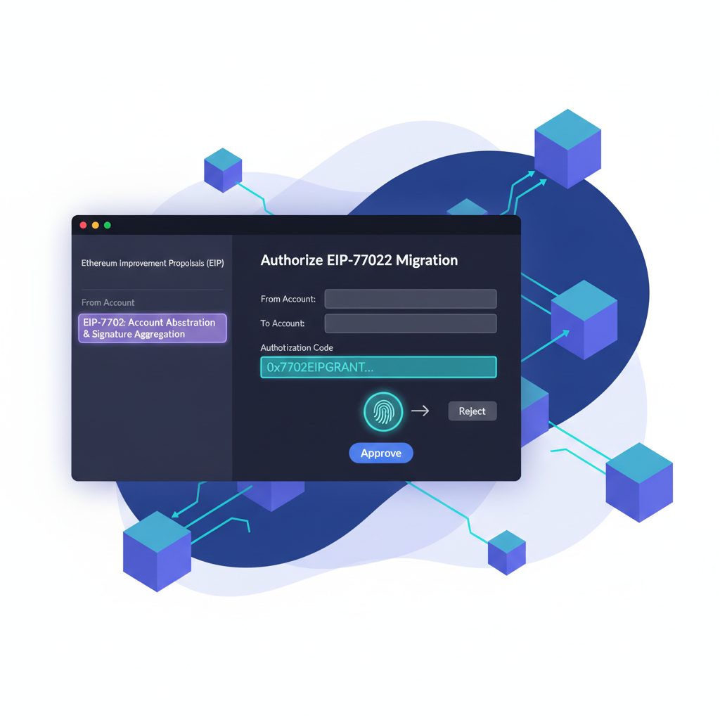 sleek sdk interface authorizing eip-7702 migration ethereum blockchain authorization code glowing